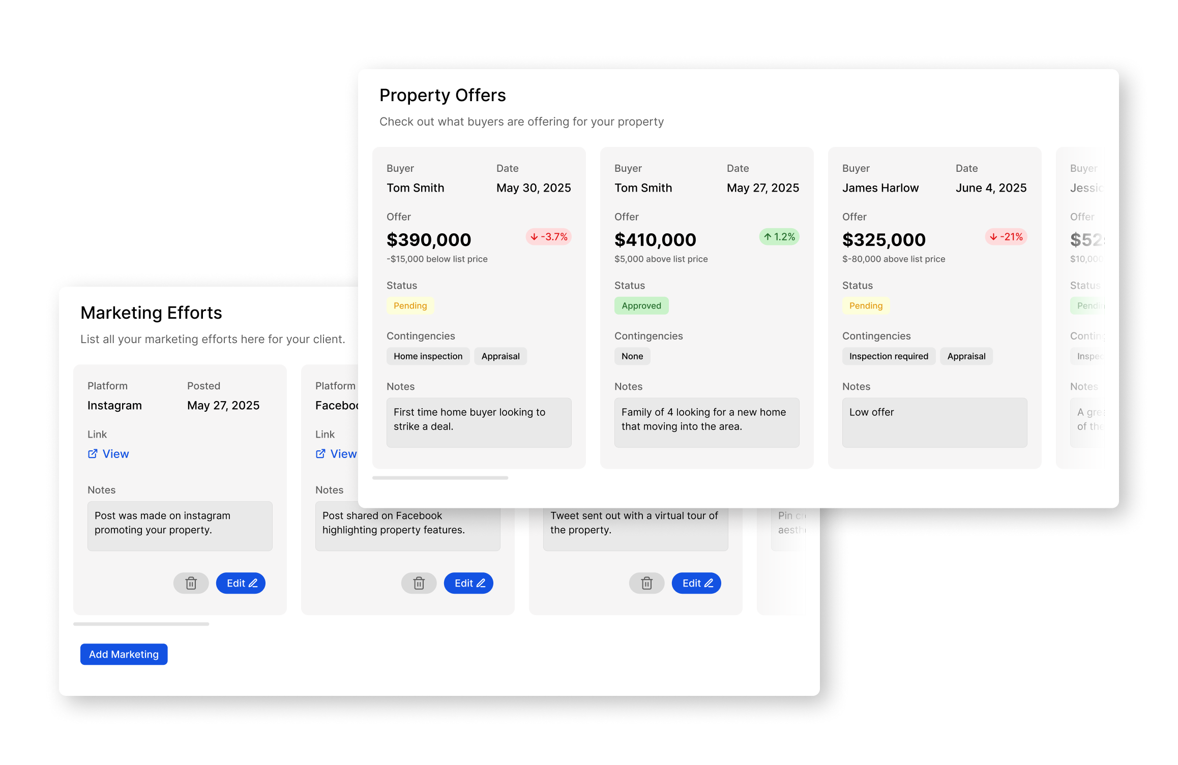 Seller portal dashboard showing listing metrics